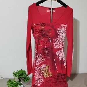 Dereon Red and White Script Mini Dress